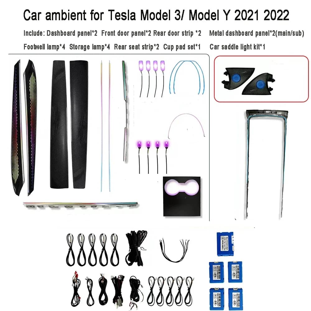2023 Nuova atmosfera interna dell'auto Incisione laser Luce ambientale per TSL Model3 ModelY Kit di illuminazione ambientale