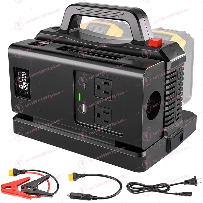 Inverter di Potenza 18V 500W Onda Pura DC 20V a AC 120V con Caricabatterie per Auto e Adattatore per Campeggio e Viaggi