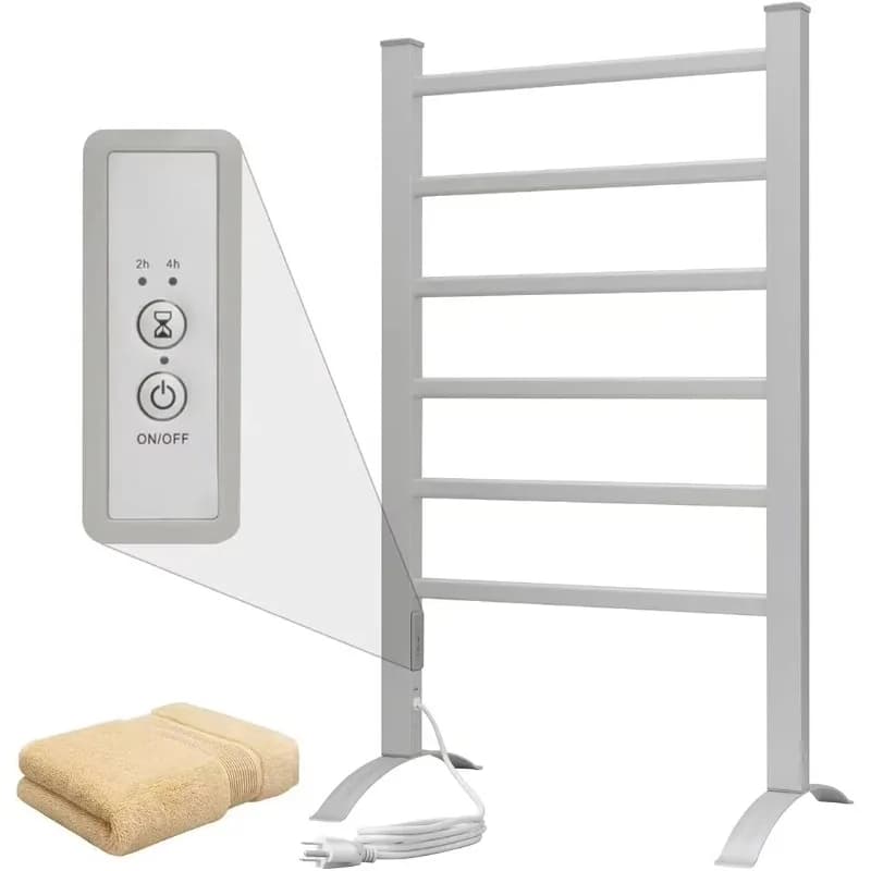 Towel Warmer 6 Bars for Bathroom Freestanding or Wall Mounted Bath Towel Heater Plug-in with Built-in Timer Silver