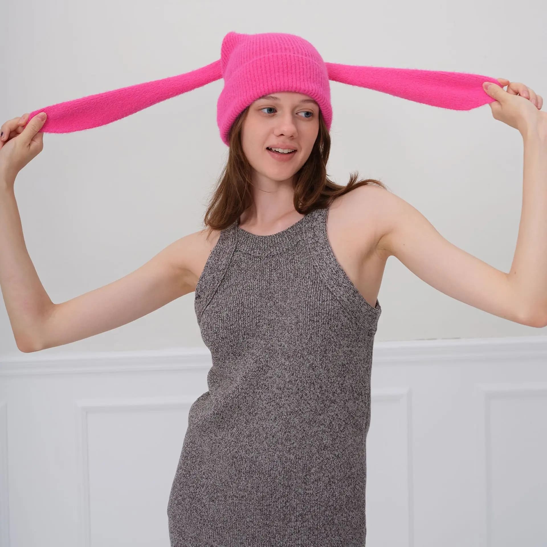 Warm Thick Knit Beanie Women Rabbit Ear for Winter