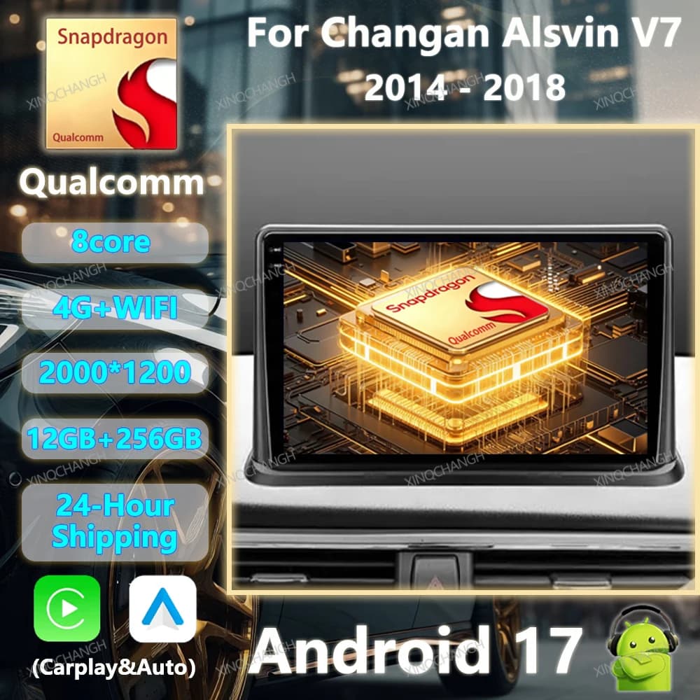 Android 17 Car Radio Carplay Auto For Changan Alsvin V7 2014 - 2018 Navigation QLED 4G LTE 5G WIFI GPS Qualcomm 2DIN BT BT GPS