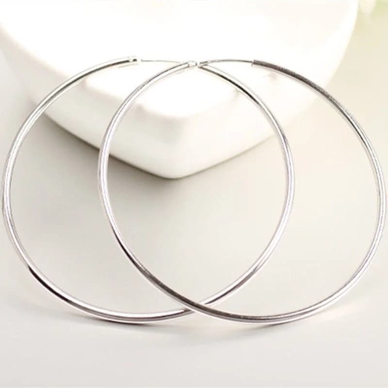 Orecchini a cerchio a cerchio grande minimalista in acciaio inossidabile 316L 3-7 cm per le donne Gioielli con orecchini rotondi lisci in metallo color argento alla moda