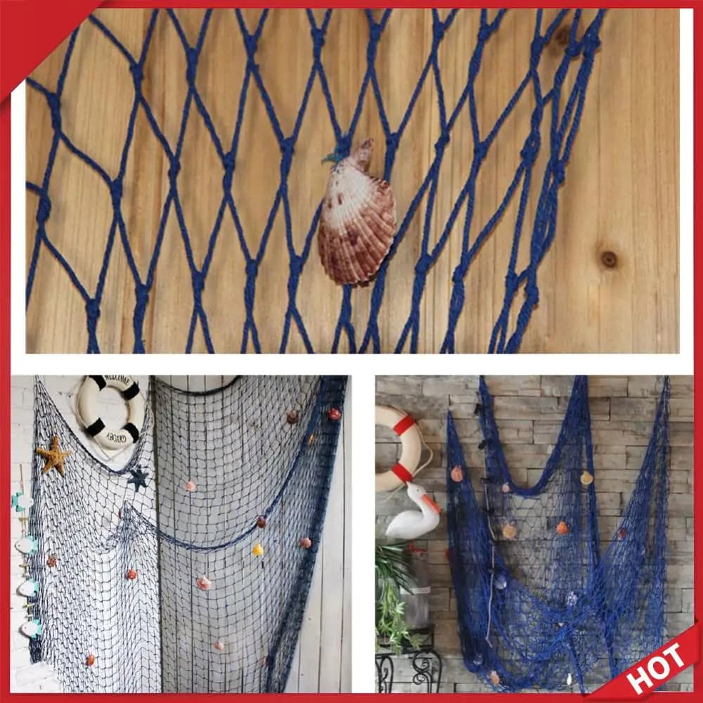 Decorazione da Parete in Rete da Pesca Nautica con Conchiglie, Stile Mediterraneo, 1x2m, Accessori per Fotografia