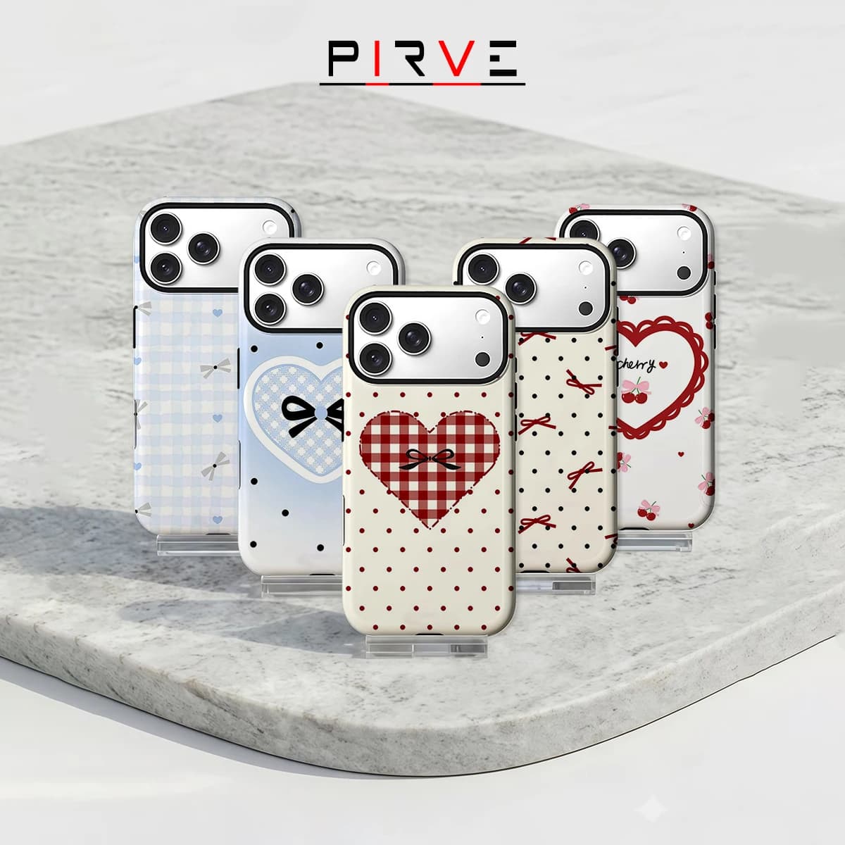 Prive Matte Bumper For Magsafe Case For iPhone 18 17 16 15 14 Plus 13 Pro Max Shockproof Hard PC Red Gingham Heart Cover