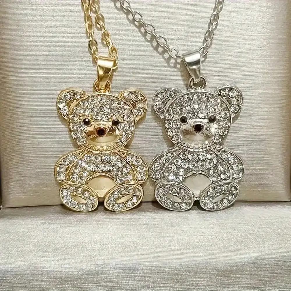 Cute Shiny Animal Bear Cartoon Bear Pendant Necklace Exquisite Animal Jewelry Friend Gift