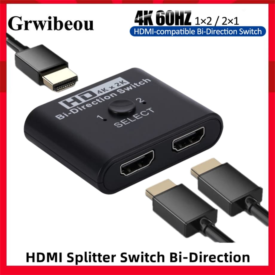 Switch HDMI 4K Bidirezionale a 2 Porte, Splitter Compatibile con HDMI per Laptop, PC, Xbox, PS3/4, TV Box, Adattatore per Monitor