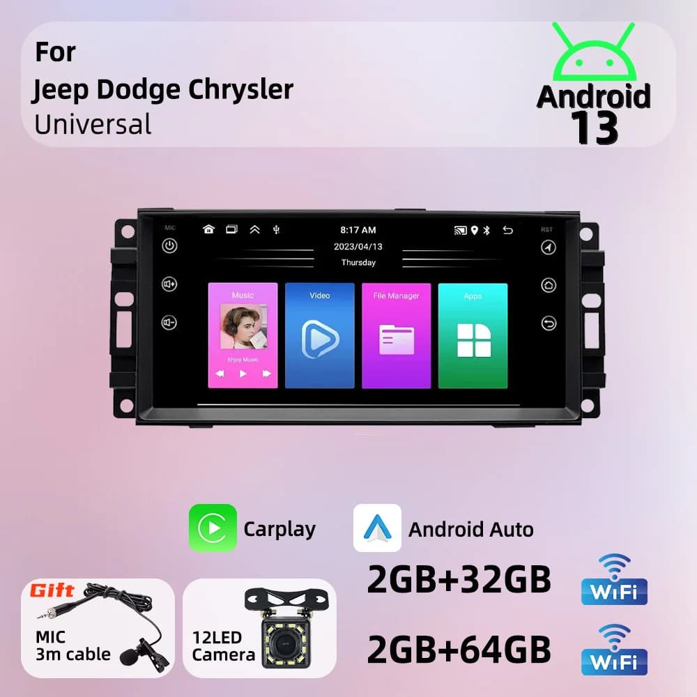 For Jeep Dodge Chrysler Universal Carplay Radio Stereo Head Unit 1 Din 7" Screen Android Car Multimedia GPS Navigation Autoradio