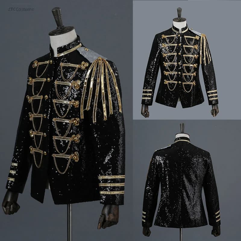Abito da giacca blazer da uomo con paillettes impreziosito da festa, cosplay, cantante, spettacolo, costume da DJ Homme