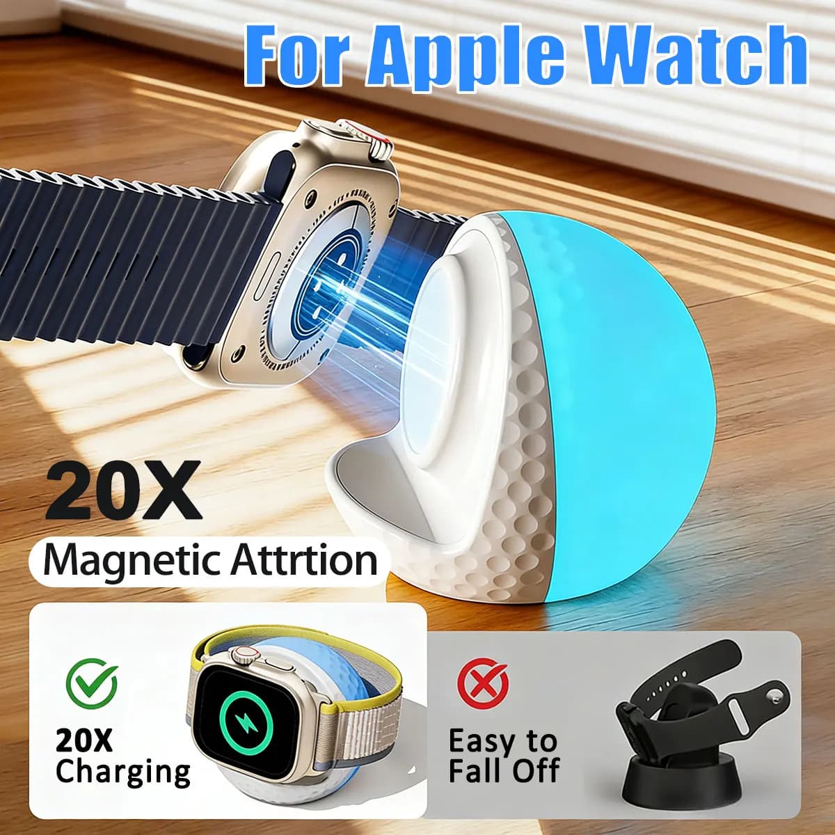 Supporto di ricarica wireless portatile con illuminazione RGB per Apple Watch Serie 11 10 9 8 7 6 5 4 3 2 SE/Ultra 3, base di ricarica magnetica rapida.
