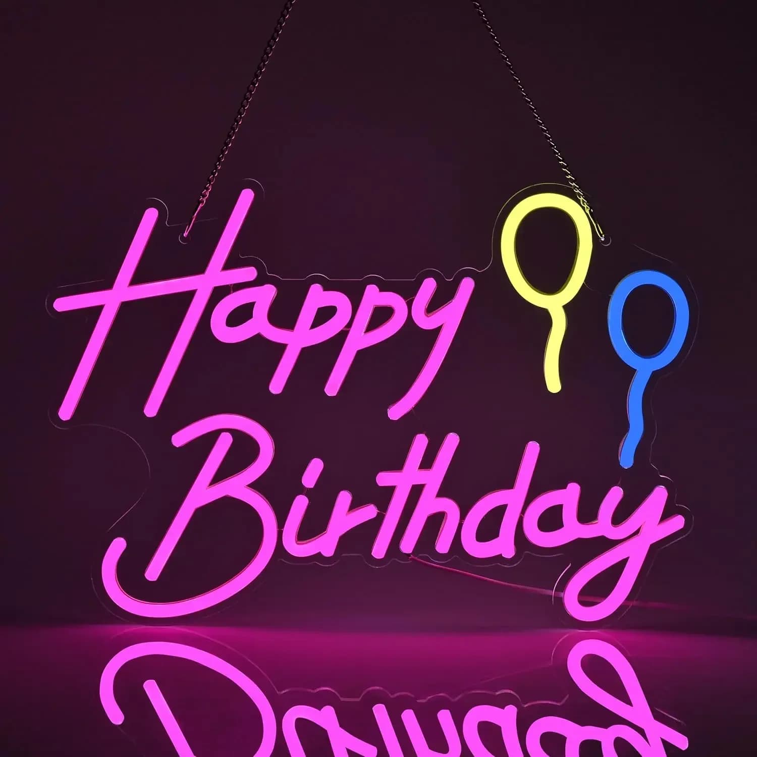 Insegna al Neon Rosa 'Buon Compleanno' con Decorazioni a Palloncino, Arte LED da Parete per Feste di Compleanno, Casa, Bar, Celebrazioni