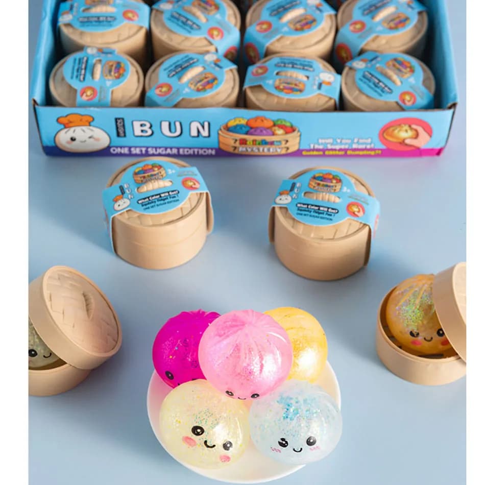 Steamed Bun Squeeze Toy Simulation Bao Stress Relief Fidget Toy with Beads Sparkles Soft Squishy Sensory Decompression Accessory