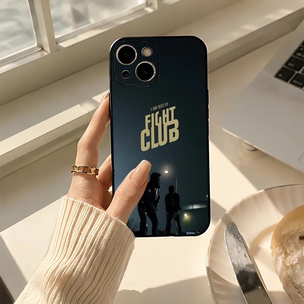 movie F-Fight Club Phone Case Black Sleek Matte TPU Protective Shockproof Cover for iPhone 13/14/15/16/17 Pro Max