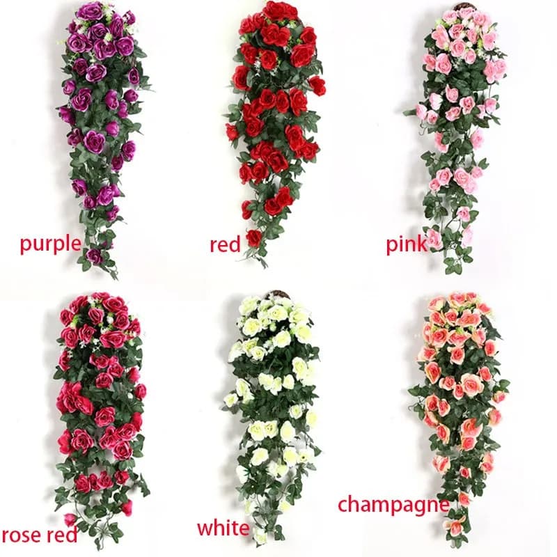 Fiori artificiali Rattan Piante finte Decorazione di vite Appeso a parete Rose Decorazioni per la casa Accessori Ghirlanda decorativa di nozze