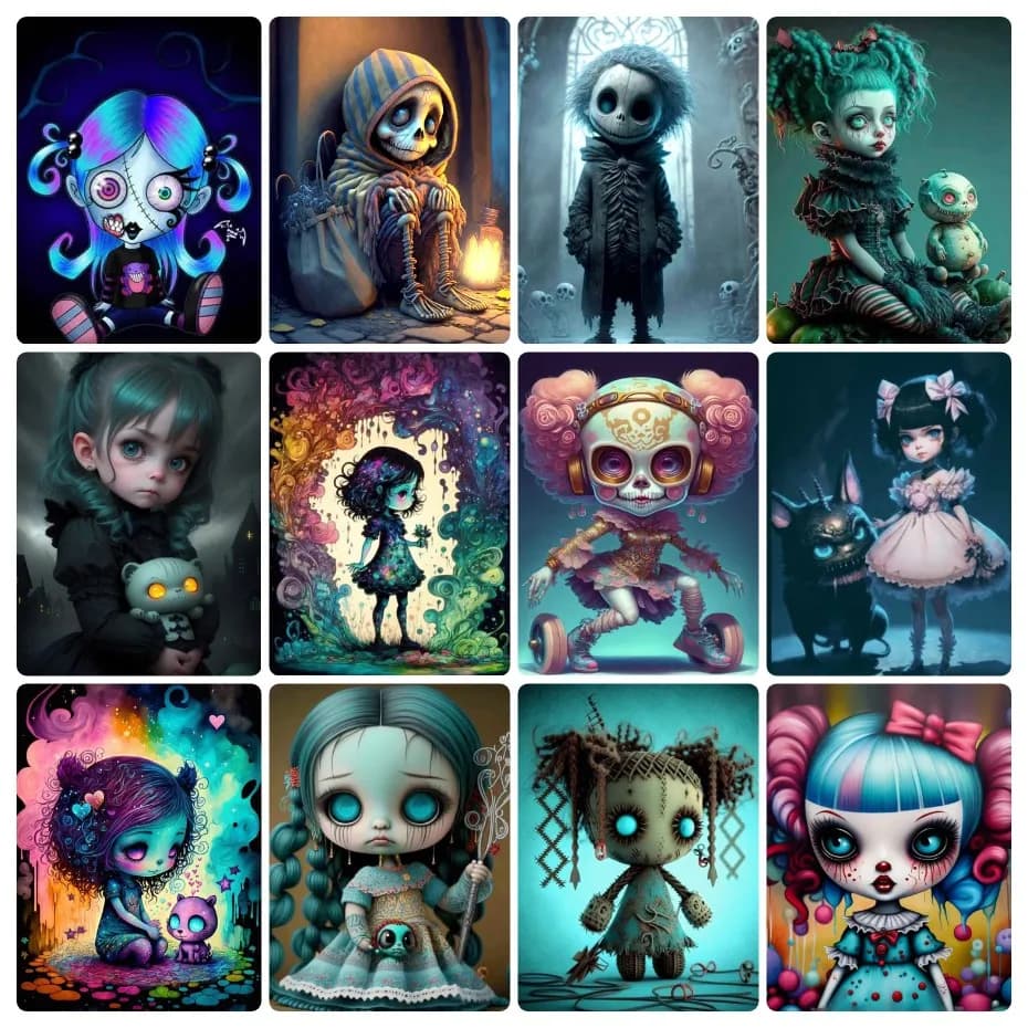 Gothic Cartoon Doll Skeleton Diamond Painting Cross Stitch DIY Diamond Mosaic Handmade Art Exquisite Gift Home Decor