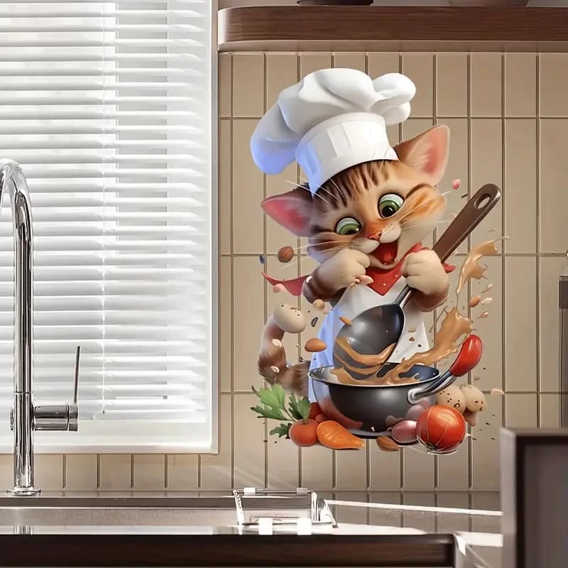 Adesivo da parete autoadesivo da cucina Chef Cat, adesivo in PVC impermeabile per porta della cucina, frigorifero e decorazione del soggiorno, adesivo per auto