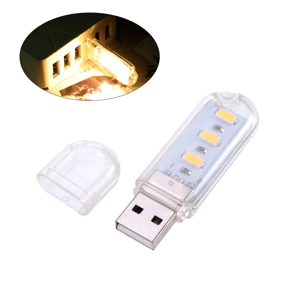 Luce Notturna USB Mini Lampada LED Portatile Stile U Disk con Cavo di Prolunga 30Cm per Tastiera Scrivania Letto Lettura Notturna Viaggio Campeggio