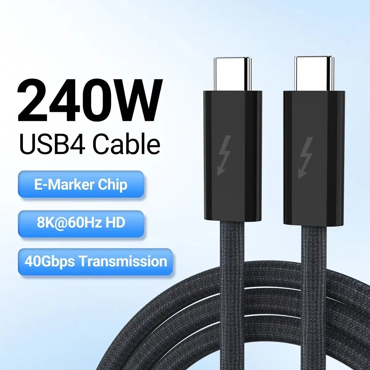 Cavo di ricarica rapida PD da USB C a tipo C da 240 W USB 4.0 8K 60 Hz 40 Gbps Cavo di trasferimento dati Thunderbolt 3/4 per interruttore telefonico iPad Mac