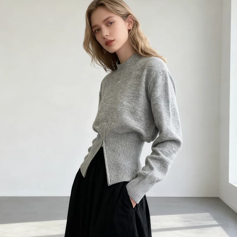 2025 maglione autunno stile coreano o-collo slim fit maglione casual a maniche lunghe moda elegante maglione tinta unita con cerniera