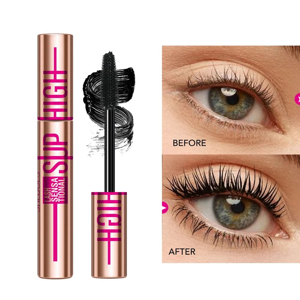 Mascara Super Volumizzante 4D Impermeabile - Formula che Curva e Allunga, Mascara Nero a Lunga Durata Anti-Sbavature