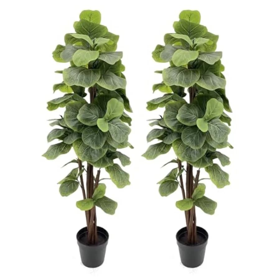 Coppia di Piante Artificiali di Ficus Lyrata (4 Piedi) con Vasi da Vivaio