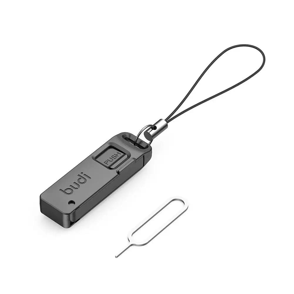 BUDI Plastic Storage Box with Ago Ejector Anti-Smarriage for SIM cards, Open-Slot for SIM and TF cards, Keyring
