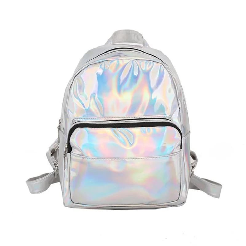 Fashion 2025 Style Preppy School Laser Glossy Leather PU Women's Bag for Girl Waterproof Holographic Backpack Silver