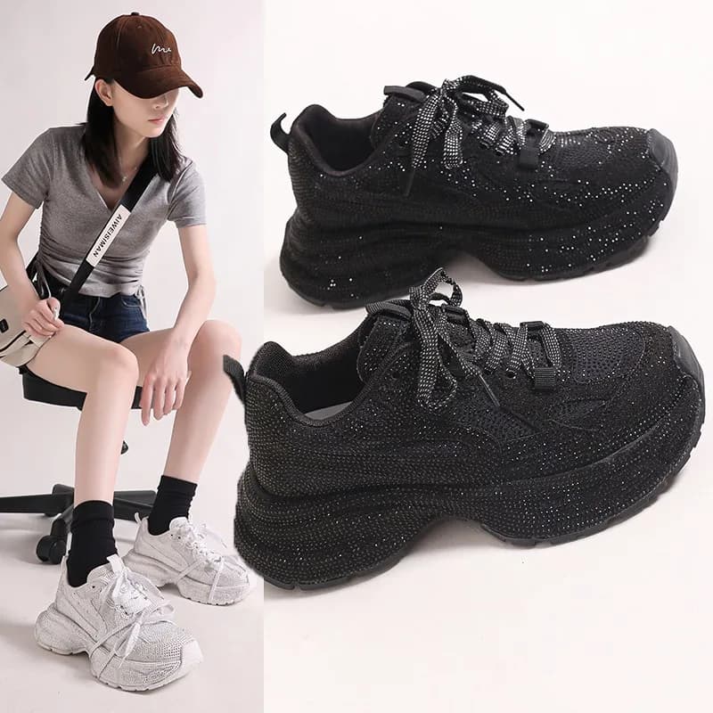 Alto livello di aspetto Suola spessa Pieno di diamanti Moda Tutti comode Scarpe da donna resistenti all'usura sportive traspiranti antiscivolo