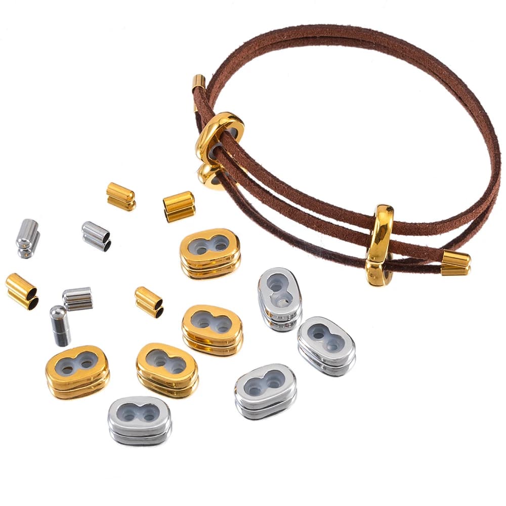 10 set di perline distanziatrici in acciaio inossidabile anello in silicone antiscivolo tappi terminali di regolazione a doppio foro braccialetti fai da te creazione di gioielli