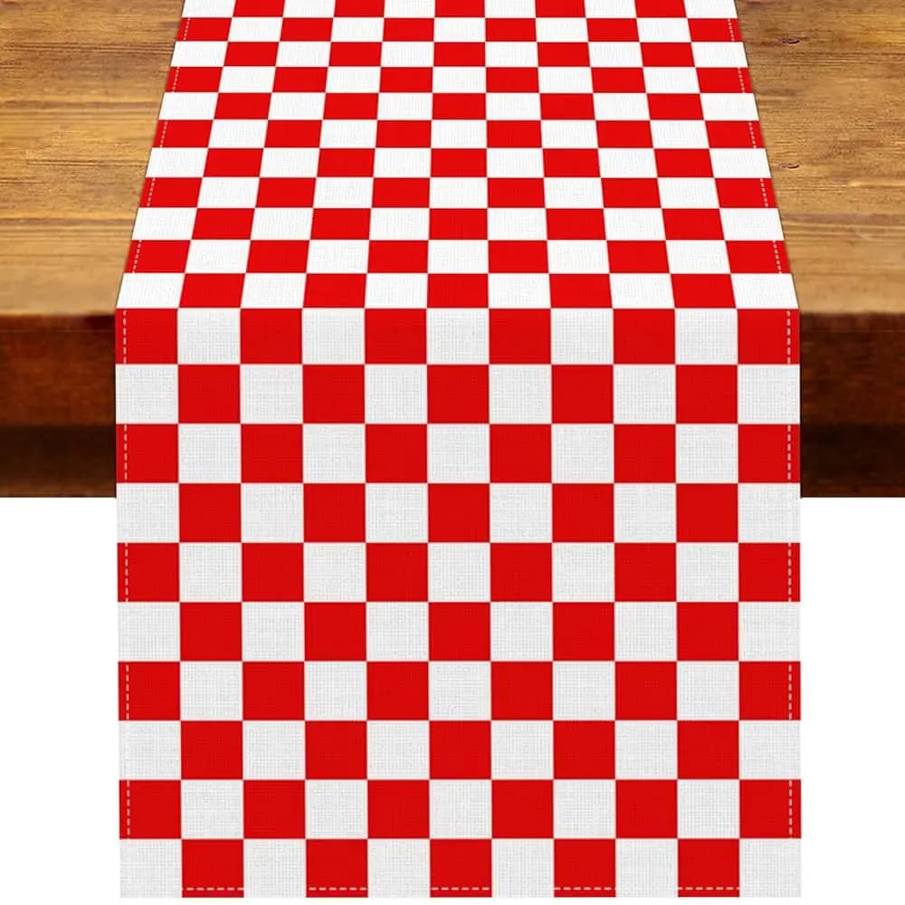 Runner da Tavolo per Decorazioni Festa Pizza Italiana, Motivo 'She's Ready to Pop' a Quadretti Rossi, per Feste di Compleanno Italiane, Casa, Cucina, Sala da Pranzo