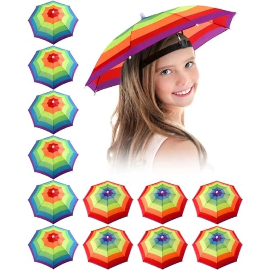 Chunful Confezione da 12 Cappelli Ombrello per Adulti con Fascia Elastica, 20 Pollici, Divertenti e Colorati, Impermeabili, Mani Libere
