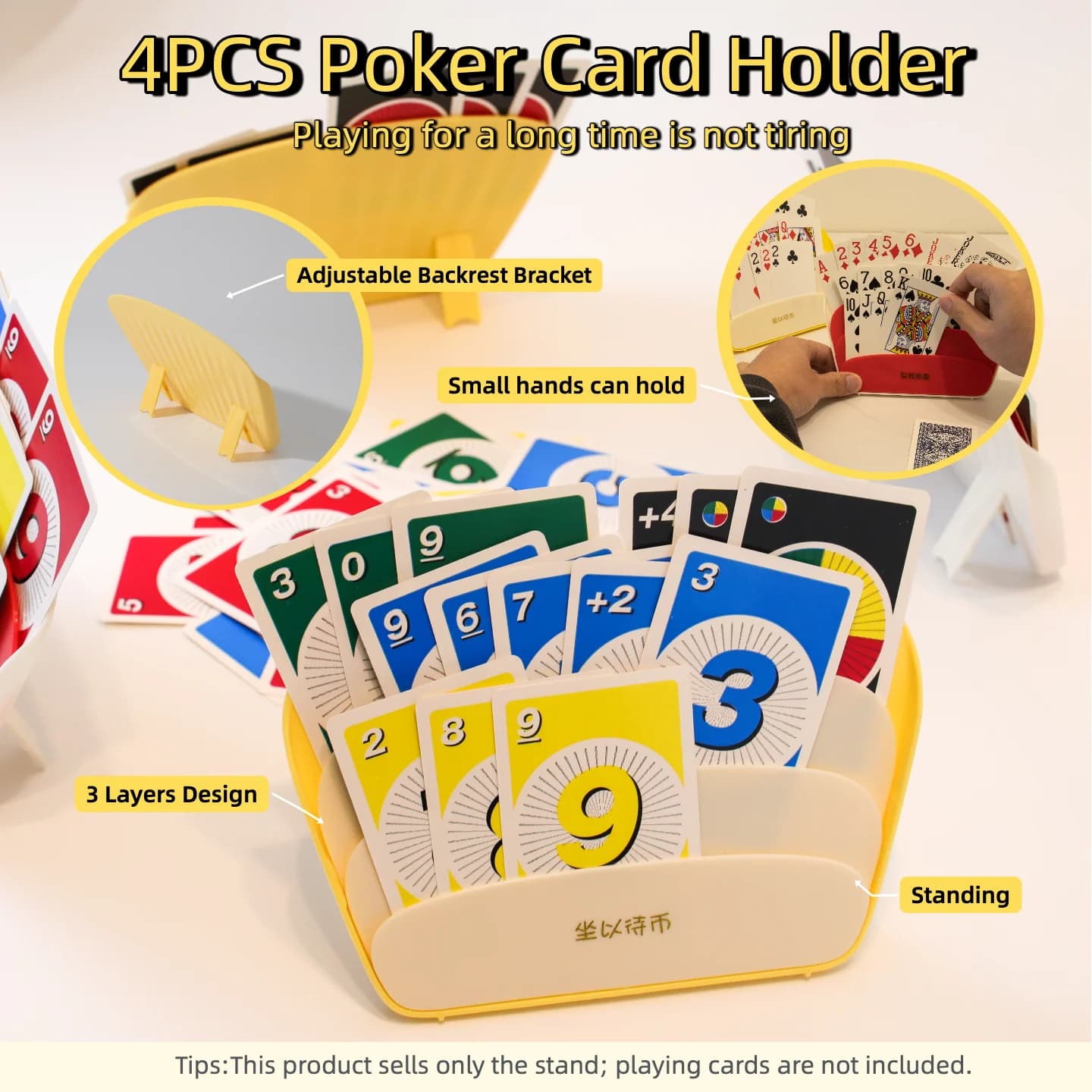 Set di 4 Supporti Pieghevoli per Mazzi di Carte da Gioco, Design a 3 Livelli, Accessori per Giochi di Carte e Poker