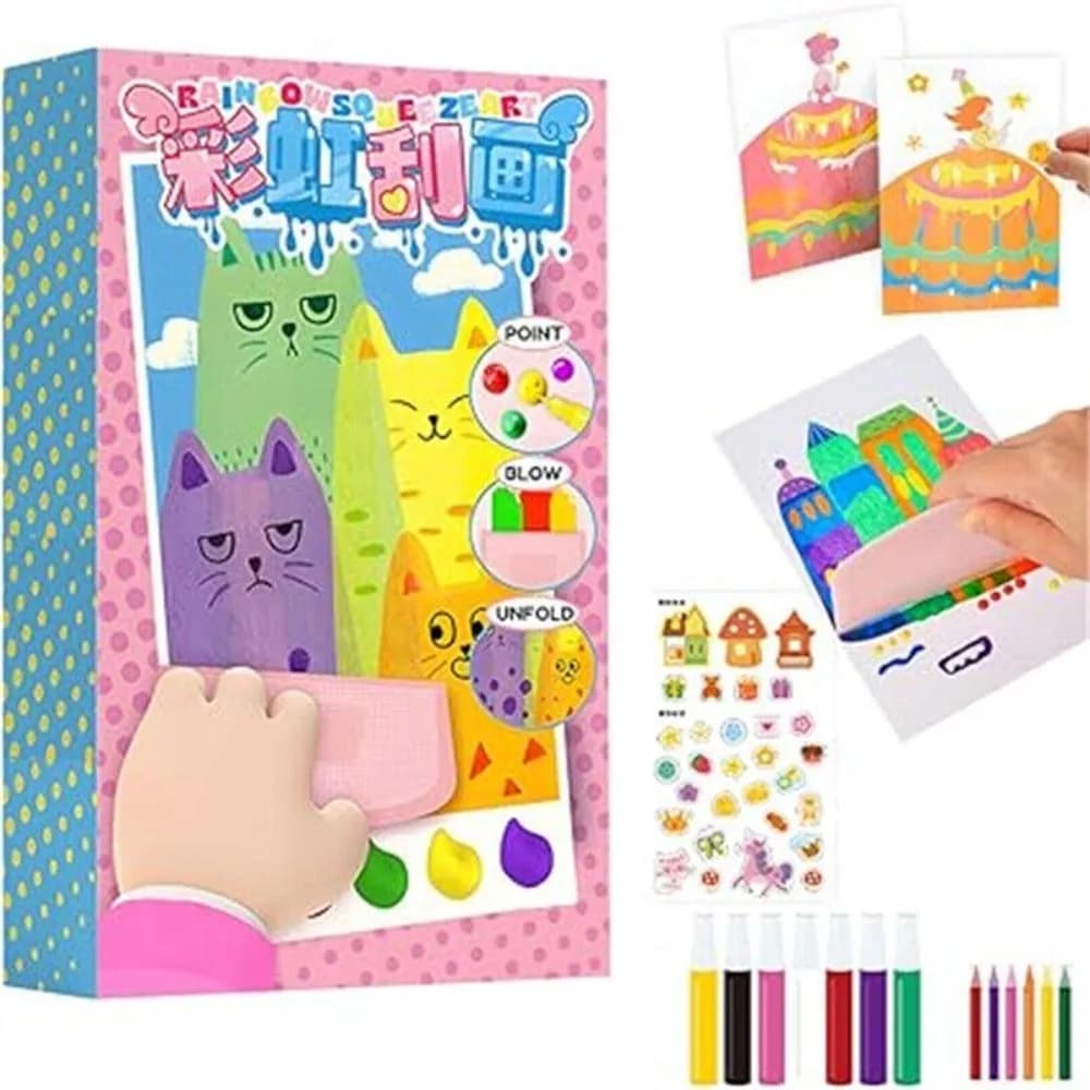 Drawing Papers Squeegee Art Kids Paint Kit Animal Pattern DIY Material Color Scratch Painting Rainbow Dot Drawing Papers