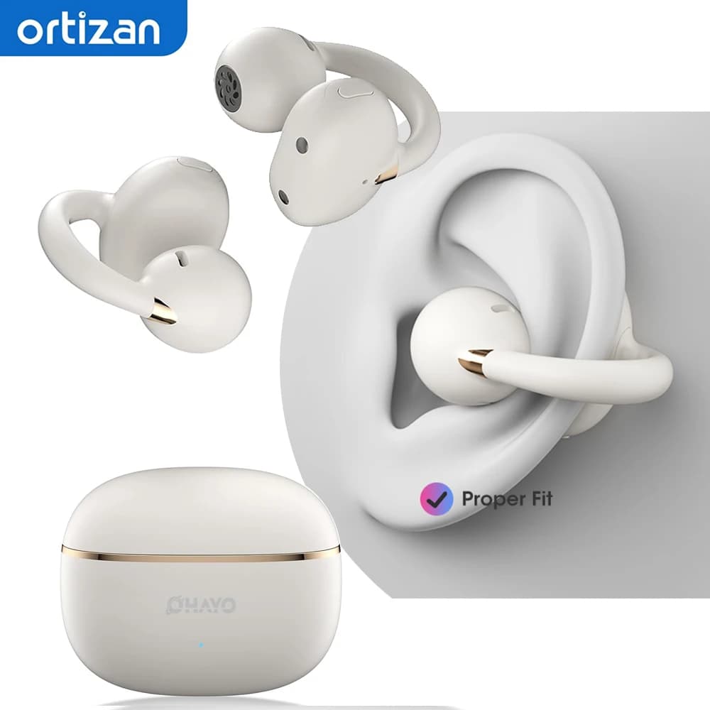 Auricolari con clip Ortizan OHAYO-A7, cuffie auricolari aperte leggere e confortevoli, cuffie sportive wireless con chiamate ENC AI 4 microfoni