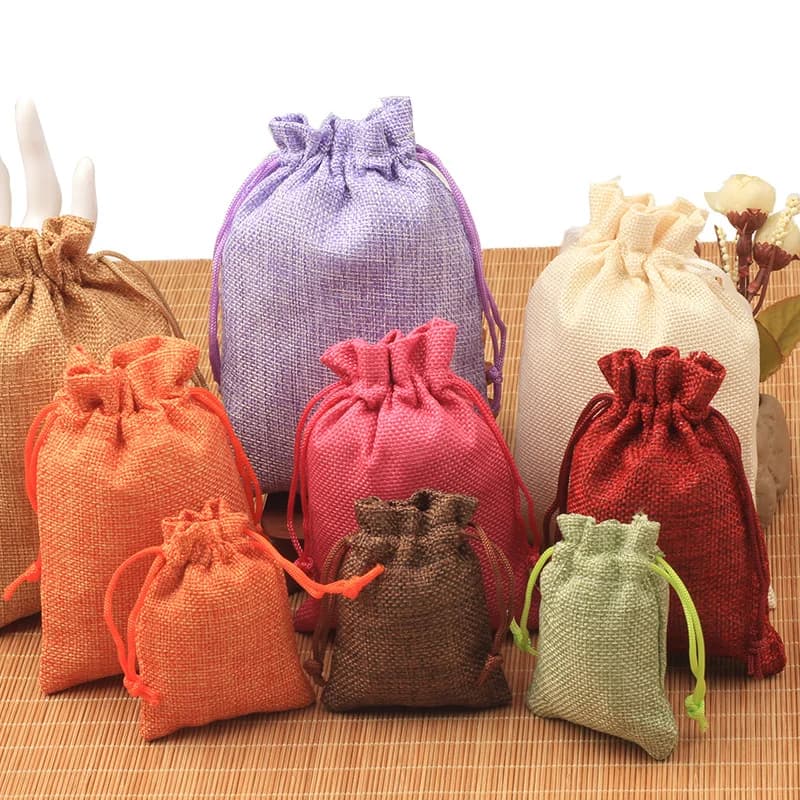 10 pezzi di tela da imballaggio e coulisse di iuta regalo ornamenti di gioielli sacchetti di canapa sacchetti di imballaggio caramelle, sacchetti di cioccolato-decorazioni per feste!