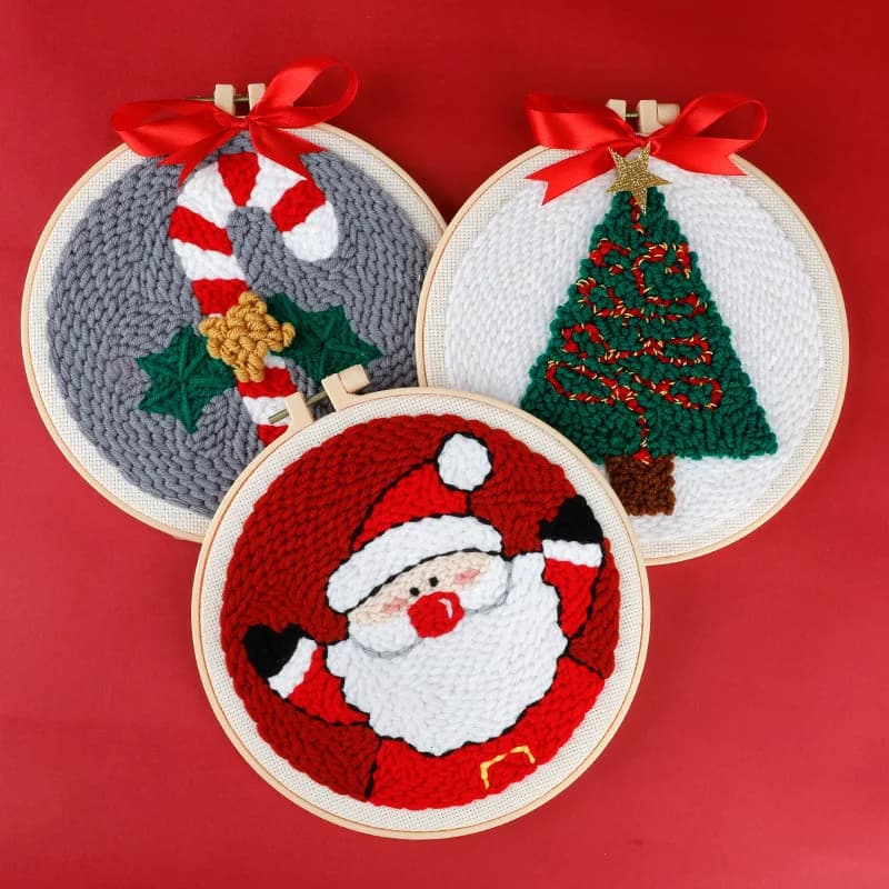 DIY Santa Claus Embroidery Punch Needle Kits Christmas Easy 3D Embroidery Sewing Set for Starter Adults Festival Gift Home Dec
