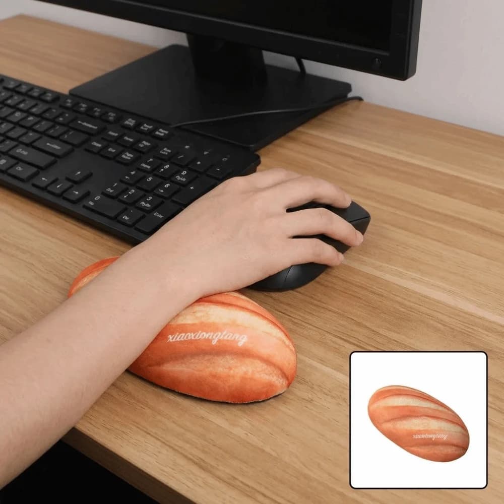 Tappetino per polso a forma di pane, facile da pulire, antiscivolo, ergonomico, mini supporto per polso, cuscino morbido in silicone per la scuola
