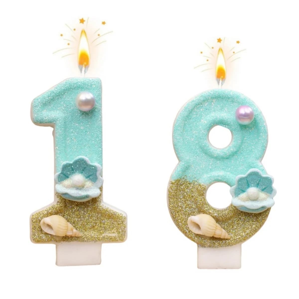 New Numerical Candles 0-9 Original Ocean Series, Decorative Candles for Birthday Cakes with Shells and Pearls