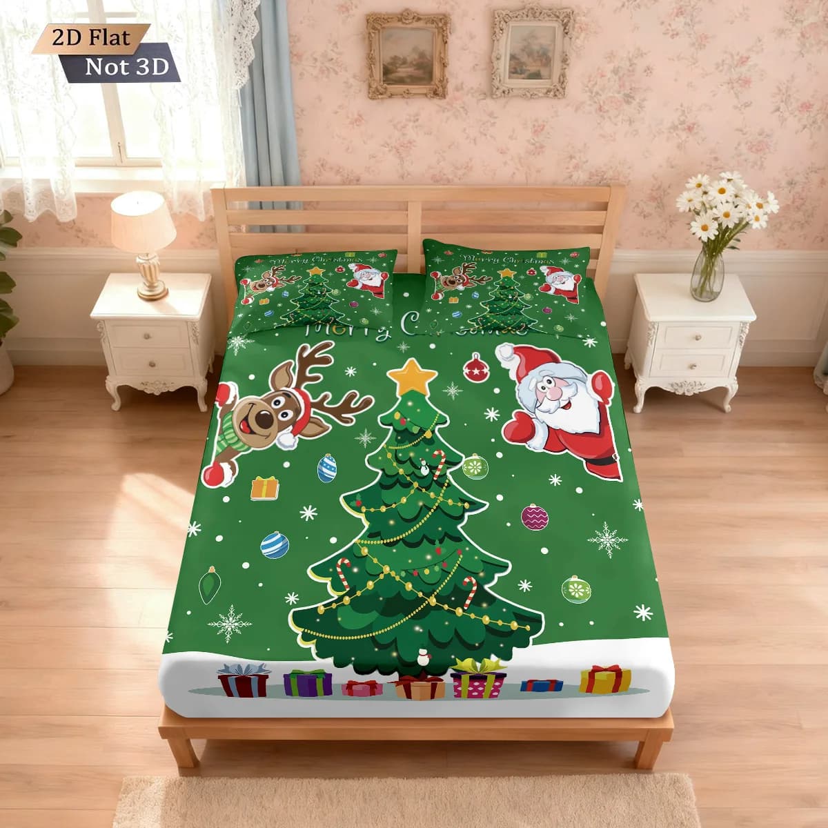 Set di lenzuola senza anima con stampa di albero di cartone animato di Natale da 3 pezzi, copriletto di diverse dimensioni, decorazioni per la biancheria da letto della camera da letto, lavabili in lavatrice