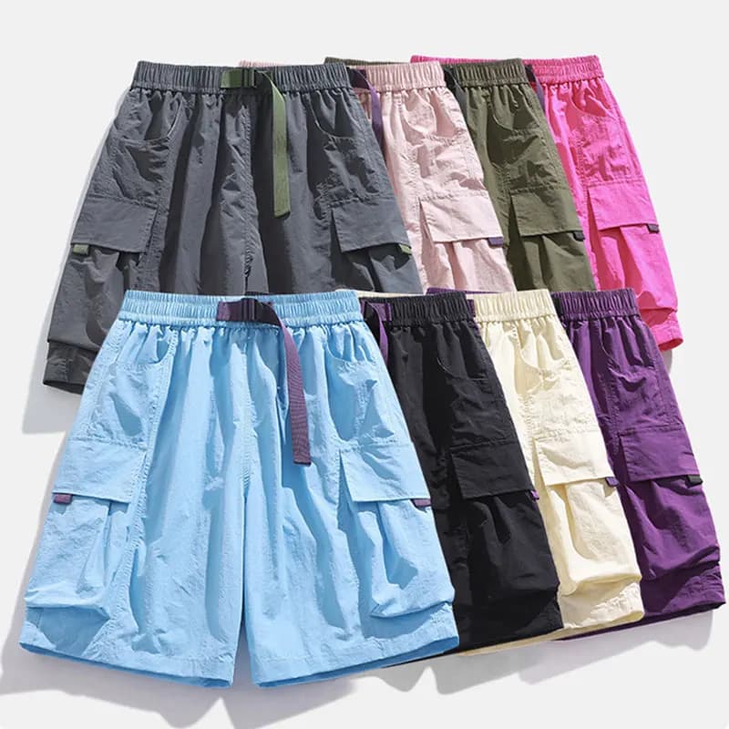 Skateboard shorts Women's casual summer wide shorts with belt Men's cargo shorts with big pocket Straight shorts Bermuda breathable