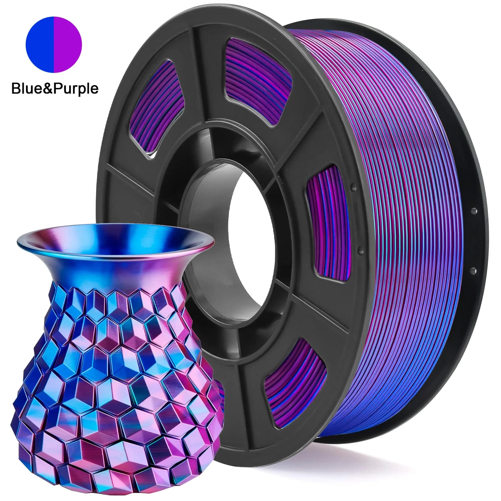 Filament PLA 1.75mm Bicolor Blu-Viola, 3D Printer Filament, 250g Bobbin (0.55 pounds) Compatible with Most FDM 3D Printers