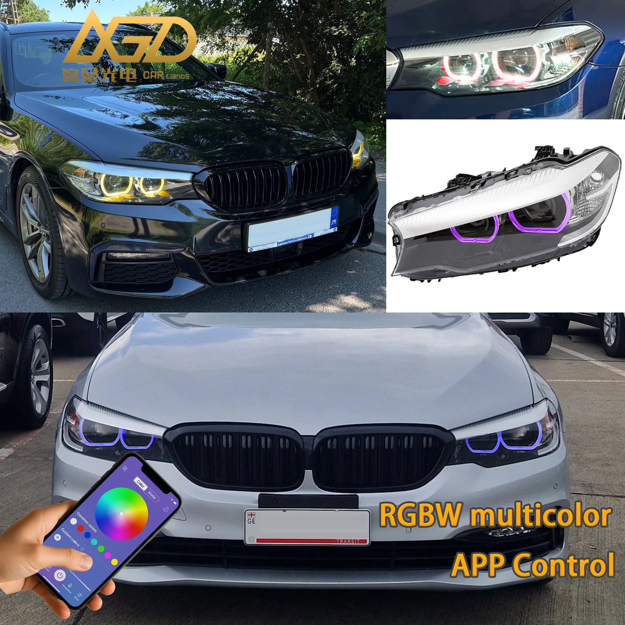 RGBW DRL LED modules for BMW 2018-2020 Series 5 G31 G30 F90 M5 Series 6 G32 GT with Angel Eye Ring Compatible with Xenon Headlights