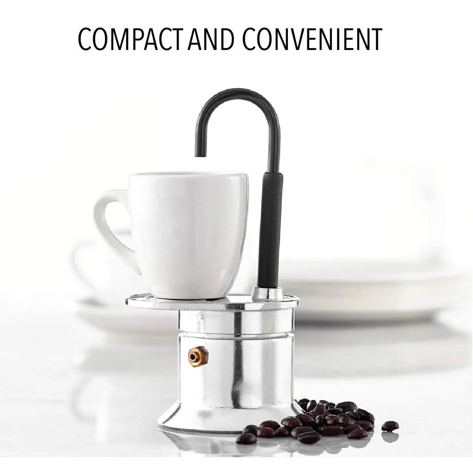 Caffettiera Moka Monocanale 1 Tazza 50ML in Lega di Alluminio con Beccuccio per Piano Cottura, Stile Italiano, per Campeggio, Feste e Viaggi
