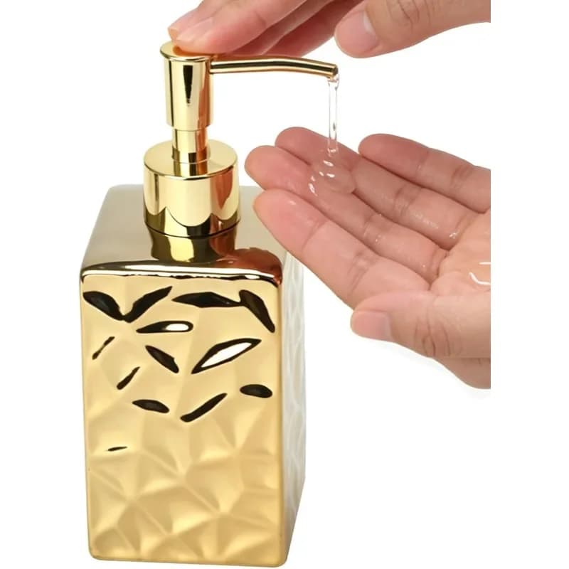 Hand Soap Dispenser, 13oz Ceramic Liquid Dispenser Easy to Press Pump for Lotion Refillable Dish Soap Bottle for Bathroom Kitchen Modern Style