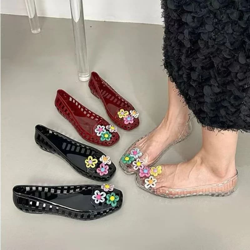 Hollowed kawaii dopamine Shoe Chic Handmade Flower Jelly Shoes Shoe Buckle Hole Shoes DIY Shoe Accessories Jewelry Ballet shoes