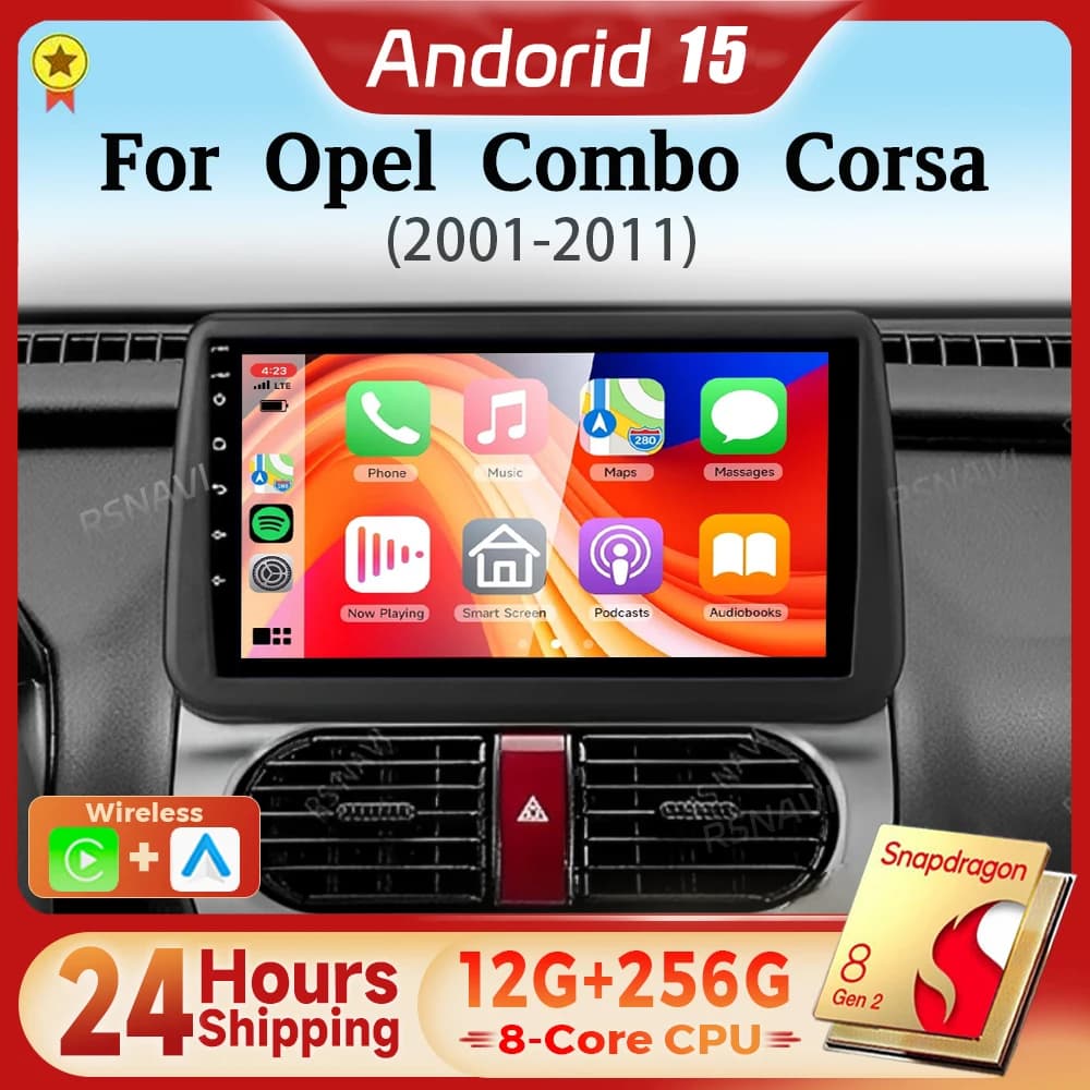 Android 15 Qualcomm Carplay Auto Schermo Autoradio Lettore Multimediale Per Opel Combo Corsa Tigra 2001-2011 Autoradio Stereo 2din