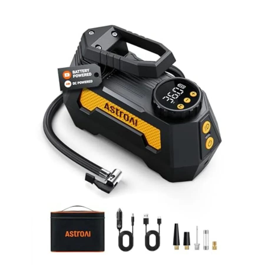 Compressore d'aria portatile H2 Pro Gonfiatore per pneumatici con DC 12V/Batteria Doppia alimentazione Manometro digitale Pompa di gonfiaggio rapido