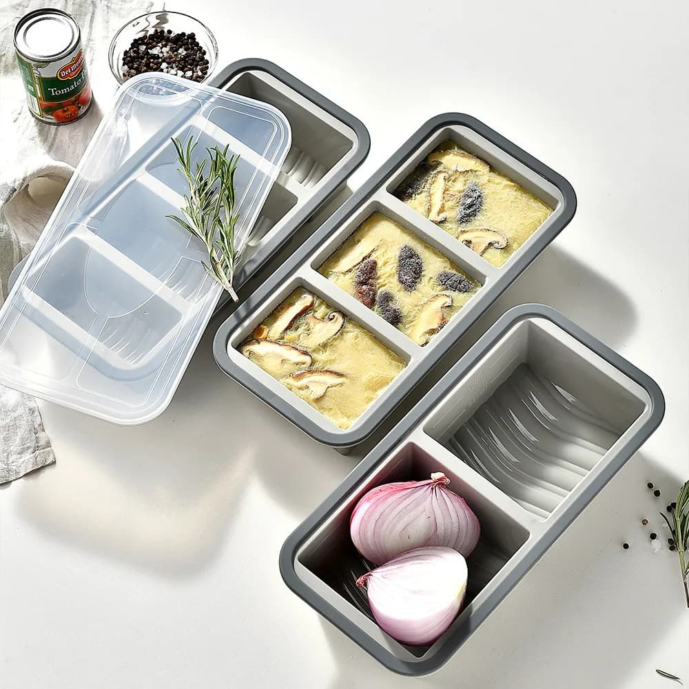 Contenitore per Alimenti in Silicone con Coperchio a 2/3/4 Scomparti, Scatola per Pranzo Divisa, Contenitore per Congelamento, Scatola per Conservazione, Contenitore per Pranzo Fresco