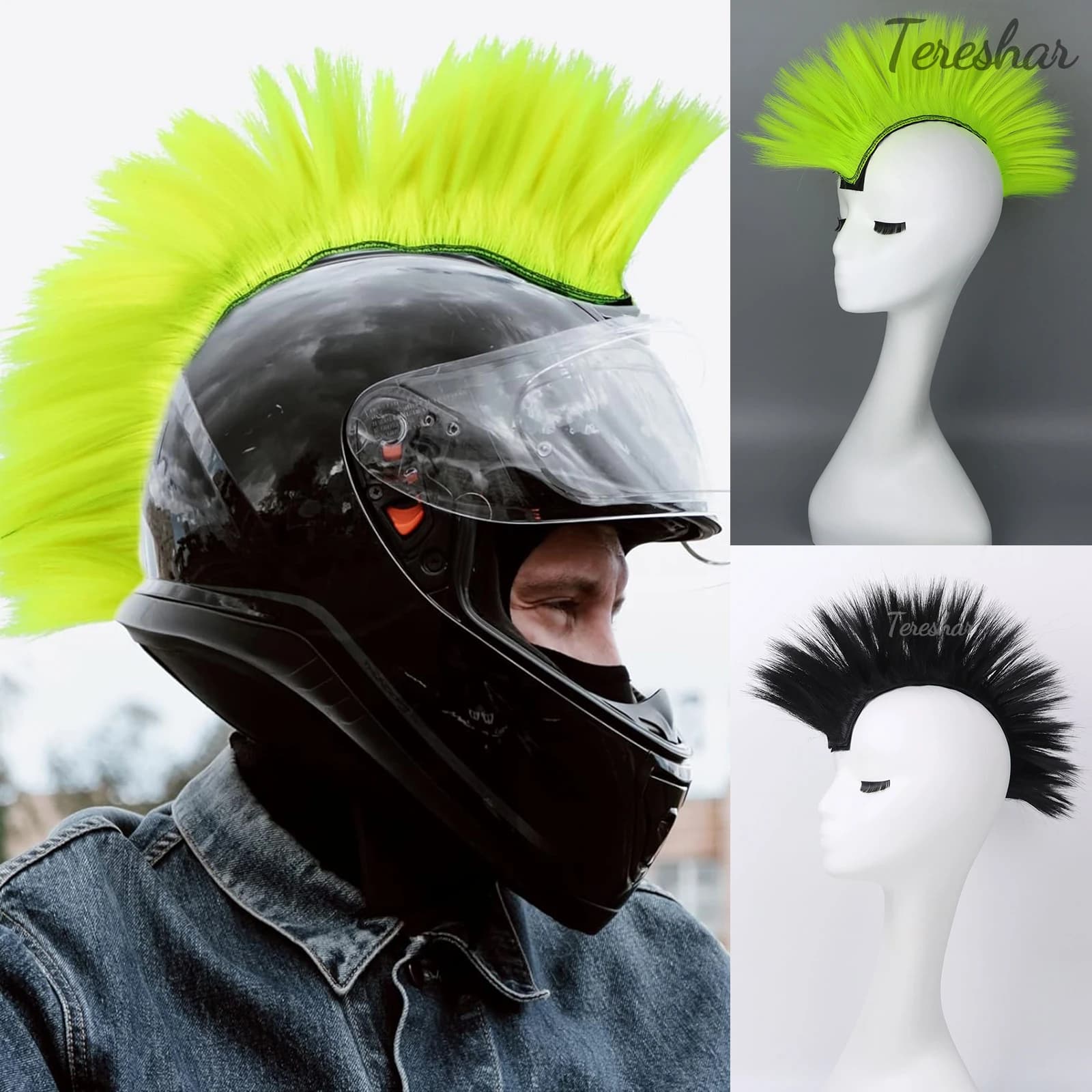 Mohawk Helmet Synthetic Wig Mohawk Wall decal for motorcycle Bicycle Ski Snowboard Helmet Hair patch Skinhead costume wig