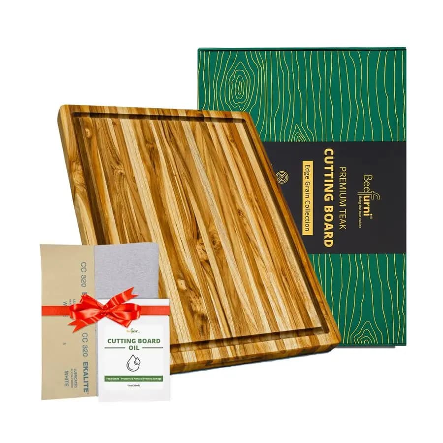 Teak wood cutting board with juice groove handle M, 20x15x1,25, durable wood cutting board for kitchen, butcher block, Ser