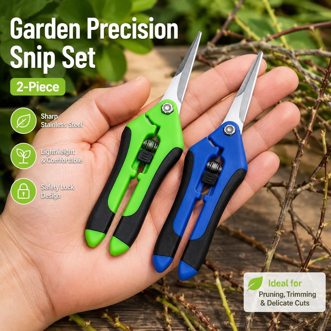 6.5-inch Gardening Scissors Fruit Picking Branches Cutter Labor-Saving Stainless Steel Pruning Shears for Gardening Trimming